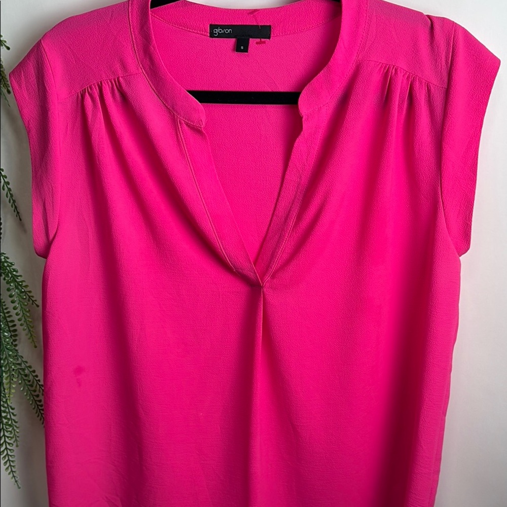 Gibson Pink Cap Sleeve Blouse with Mandarin Collar